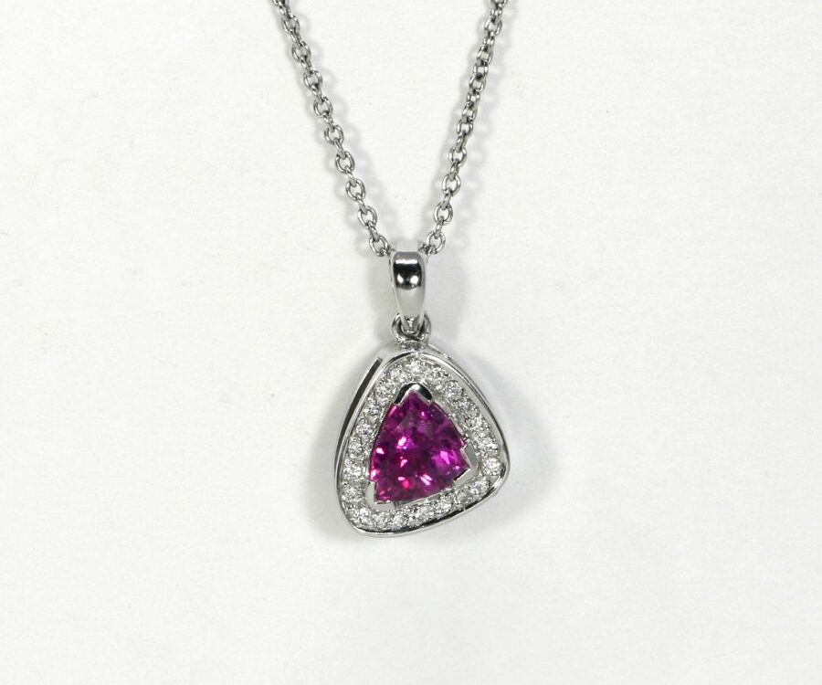 'Little bit of Pink', 18ct White Gold pendant set with Pink Sapphire and Diamonds