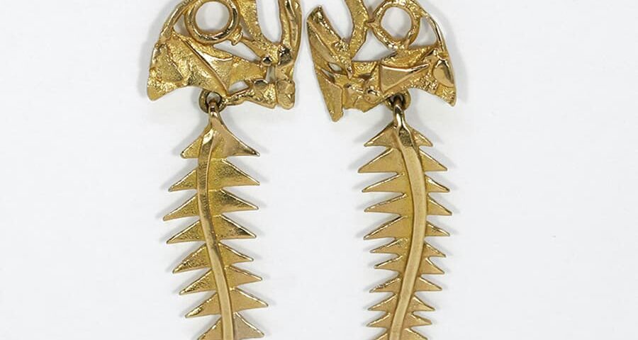 'Fishbone' Earrings, 18ct fused gold