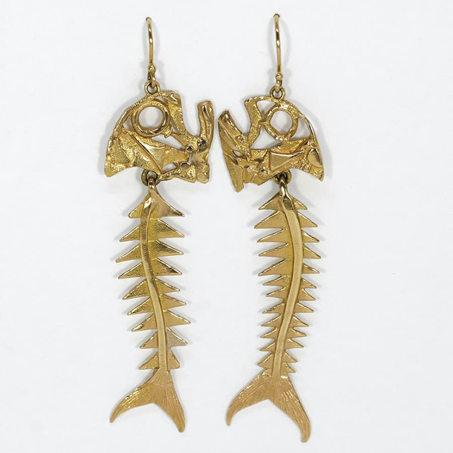 'Fishbone' Earrings, 18ct fused gold