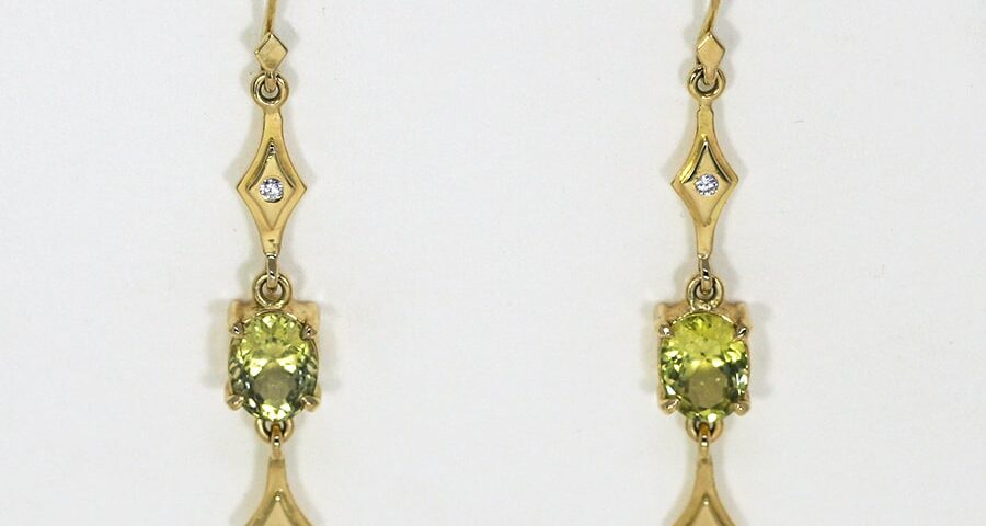 'Chartreuse', 18ct Yellow Gold earrings set with Ceylon Chrysoberyl and Diamonds