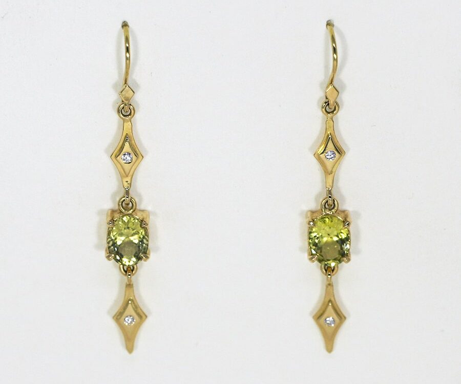 'Chartreuse', 18ct Yellow Gold earrings set with Ceylon Chrysoberyl and Diamonds