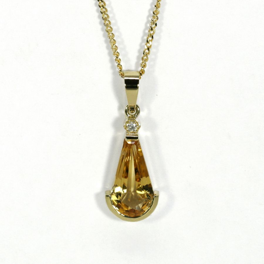 'Slice of Sunshine', 18ct Yellow Gold pendant set with Queensland Topaz and Diamond