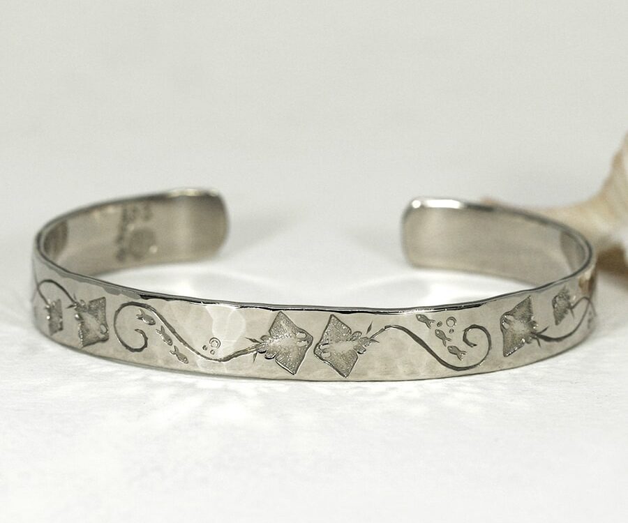 'Stingray Romance', 9ct White Gold Cuff with beaten finish