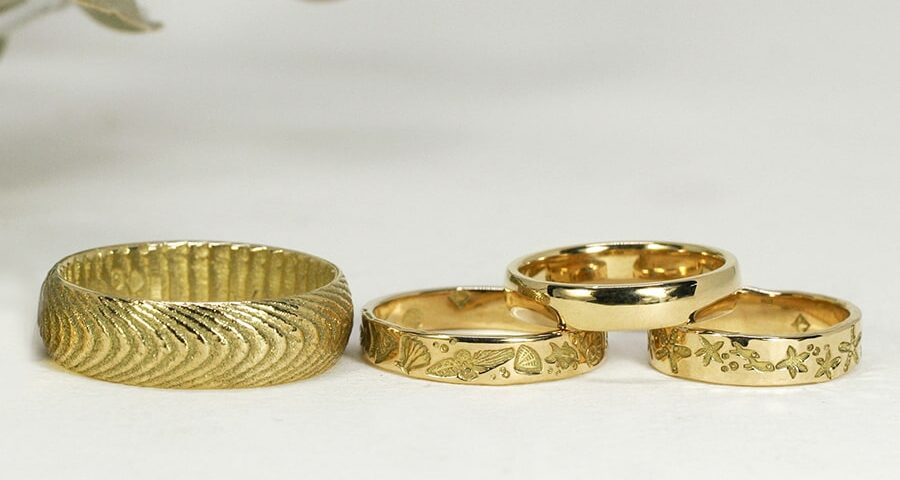 18ct Yellow Gold Bands, various designs, widths and finishes