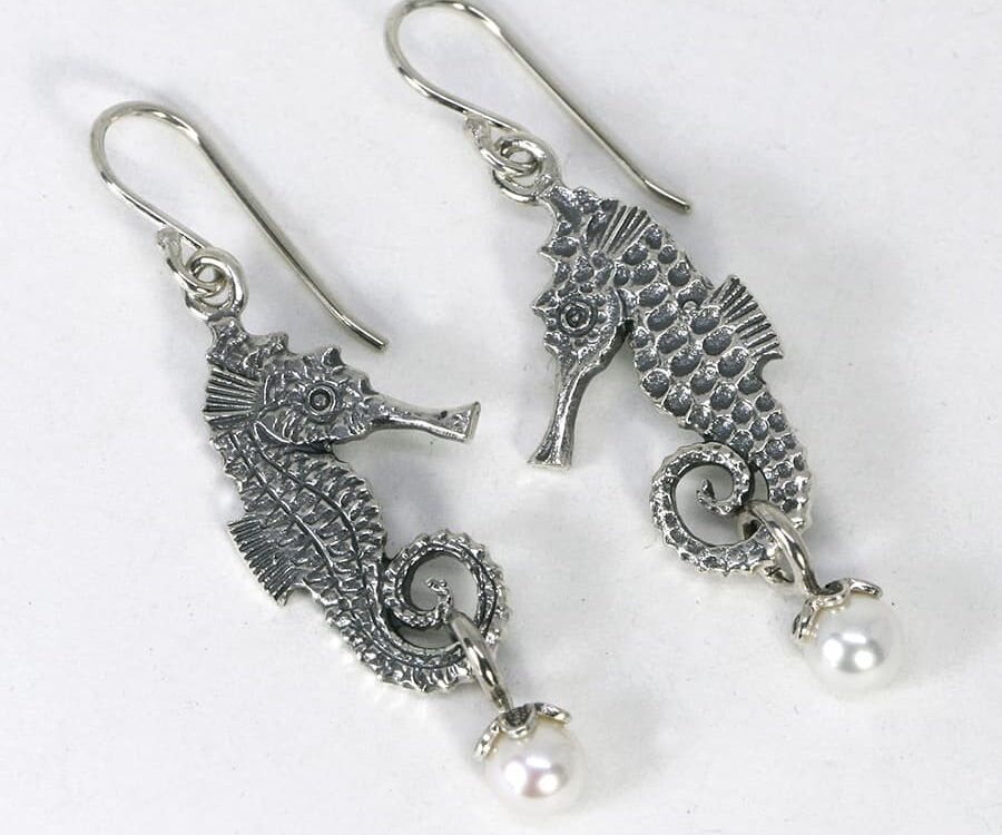 Seahorse Earrings with Fresh Water Pearls