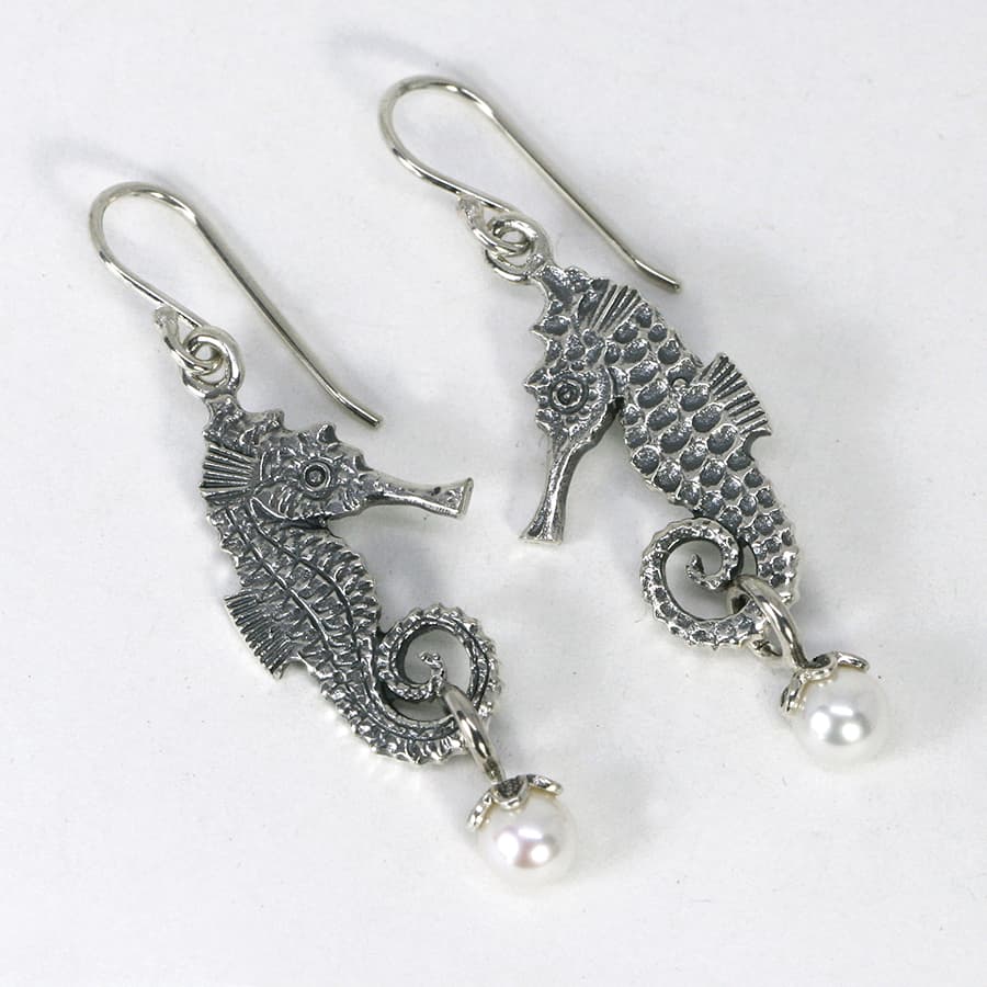 Seahorse Earrings with Fresh Water Pearls