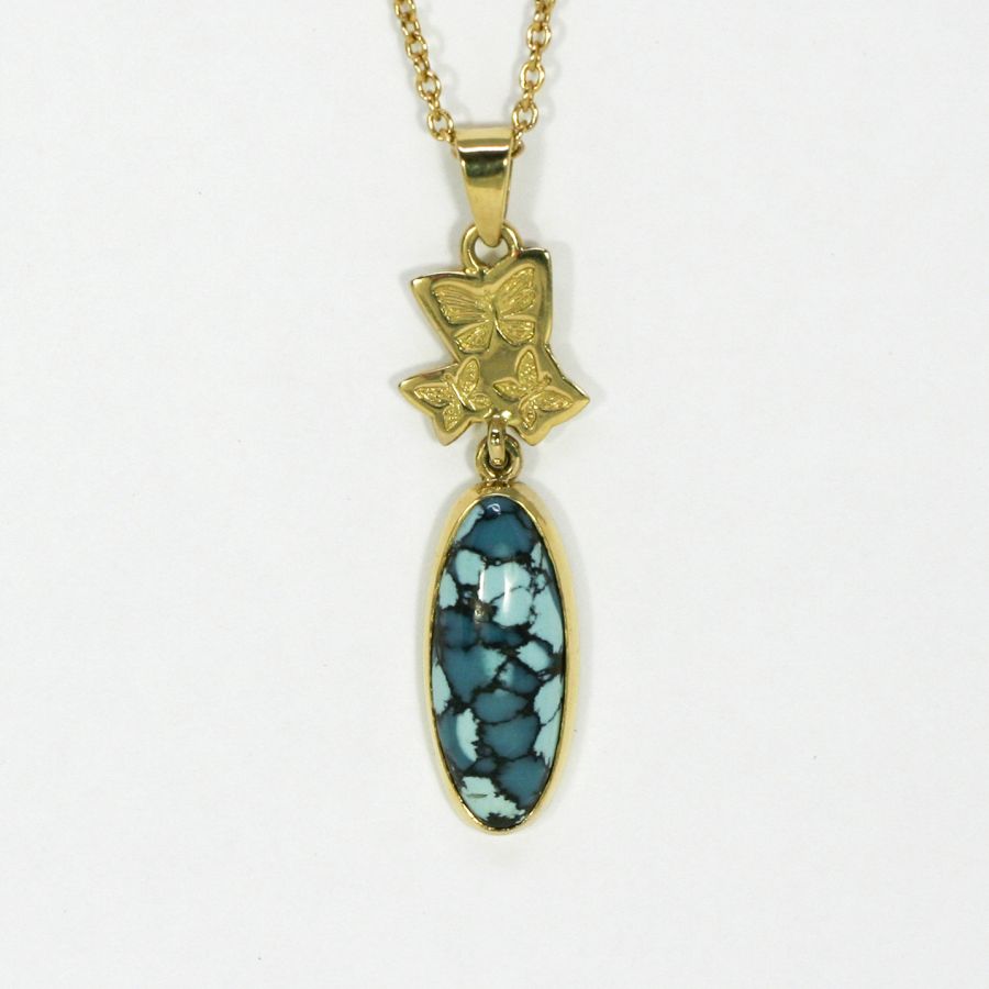 'Tibetan Treasure', 18ct Yellow Gold pendant set with Tibetan Turquoise