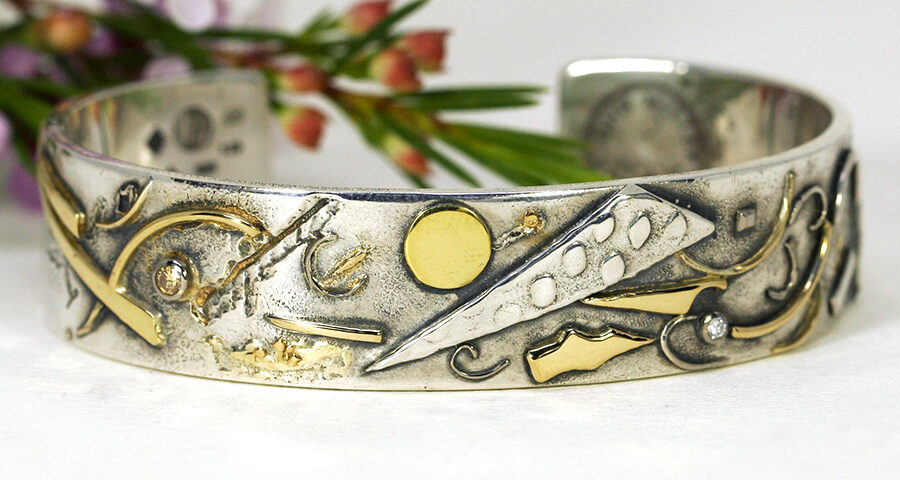 10. 'Kadinski', Sterling silver and 18ct yellow gold fused cuff