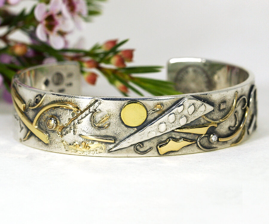 10. 'Kadinski', Sterling silver and 18ct yellow gold fused cuff