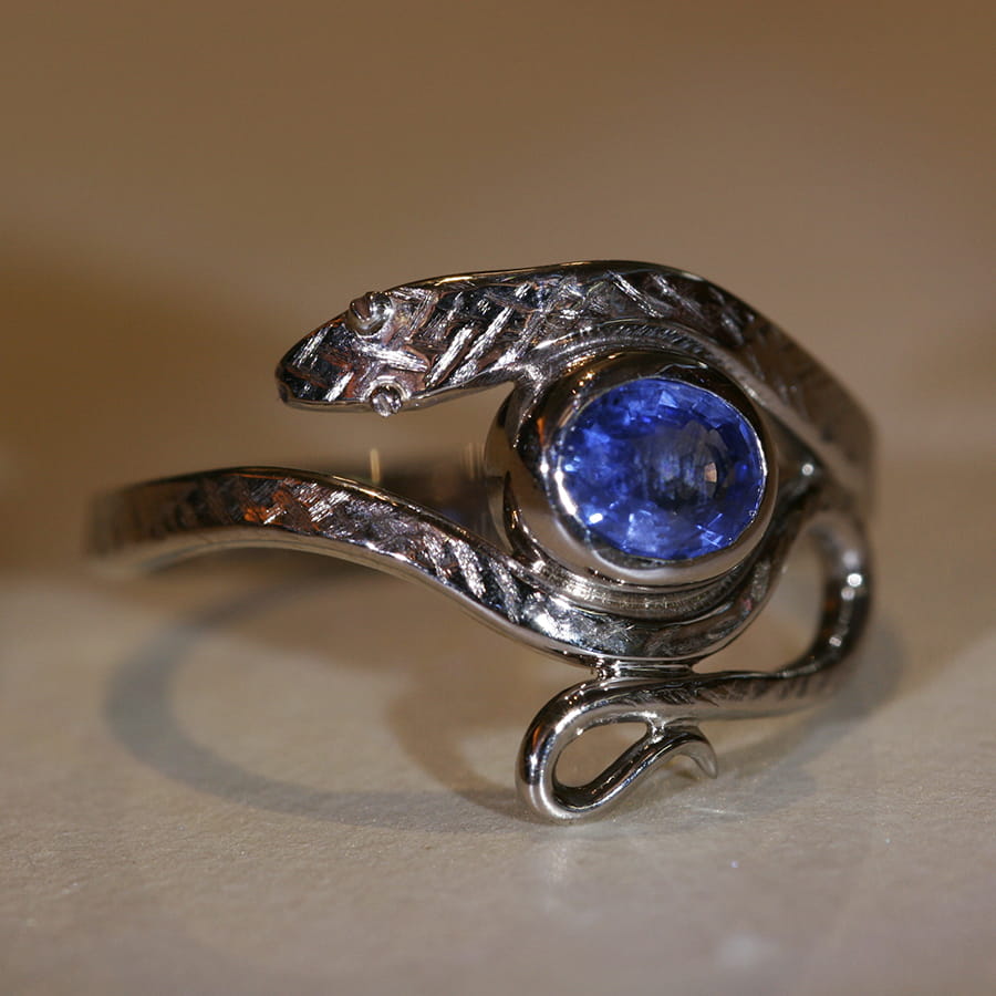17. 18ct White Gold and Sapphire Snake Ring
