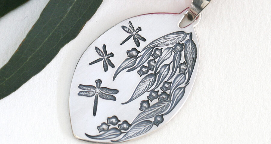 Dragonfly and Gum Leaf Pendant