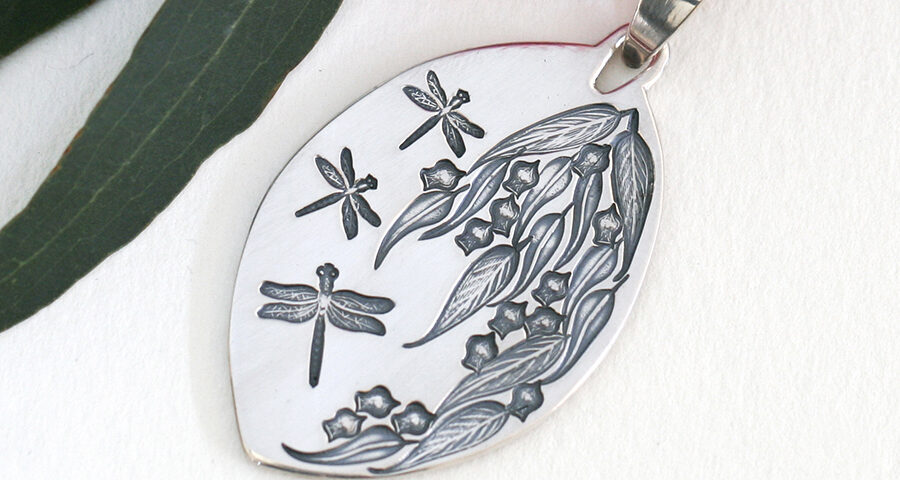 Dragonfly and Gum Leaf Pendant