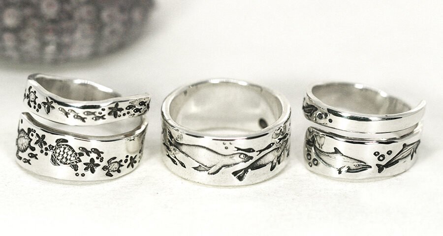 underwater-rings-sterling-silver-ocean-spiral-turtles-seals-dolphins