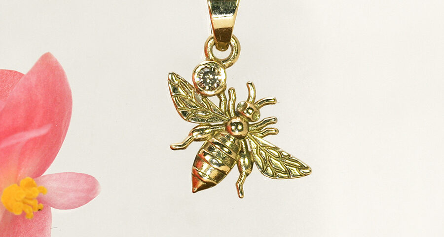 Bee and diamond yellow fused gold pendant john miller design