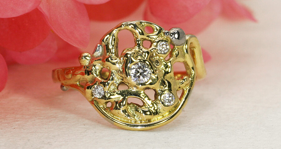 Mystical Moonrise fused 18ct yellow gold and diamond ring john miller design