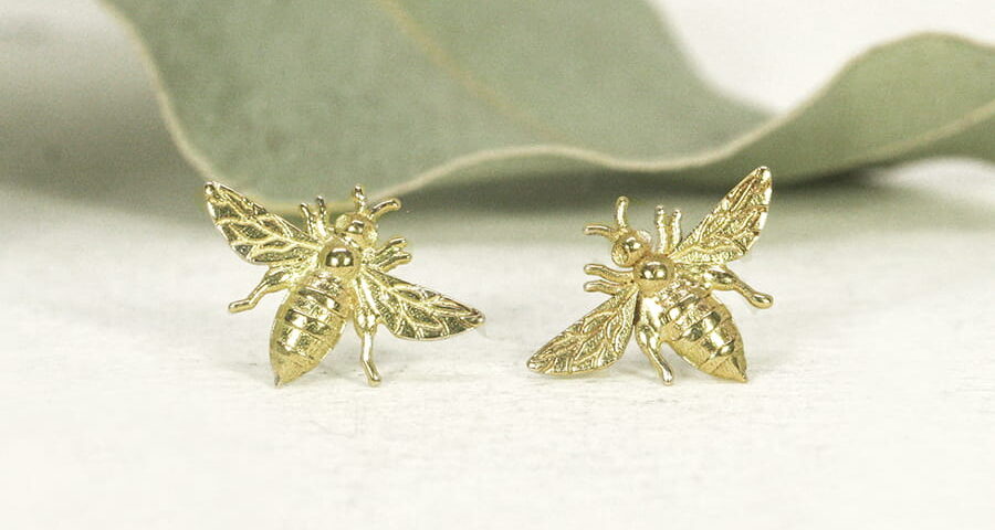 18ct yellow gold Bee stud earrings - Small