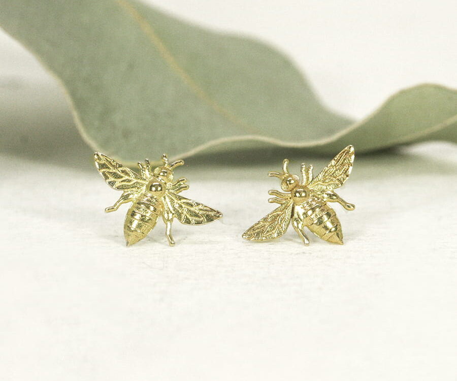 18ct yellow gold Bee stud earrings - Small