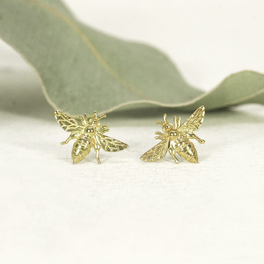 18ct yellow gold Bee stud earrings - Small