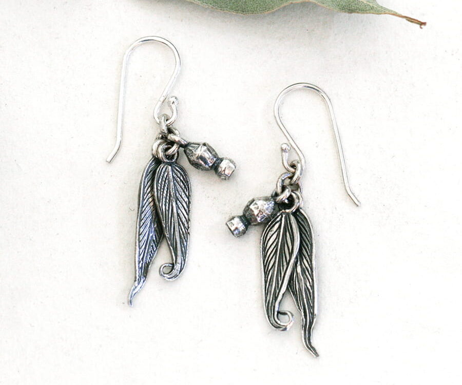 Sterling silver Gumnut & gumleaf earrings patina