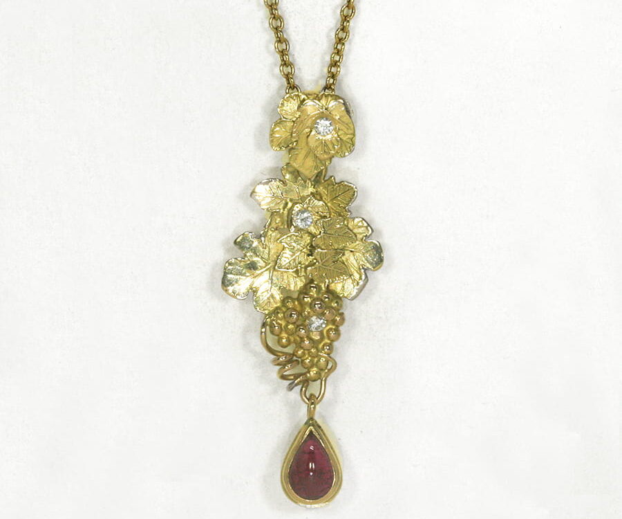 'A Very Fine Drop' 18ct yellow gold pendant 1.2ct Burma Ruby 3 diamonds