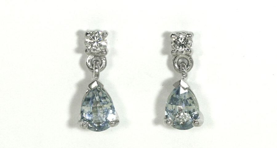 'Dew Drops' 18ct white gold earrings with pear shaped light blue ceylon sapphires and round diamonds