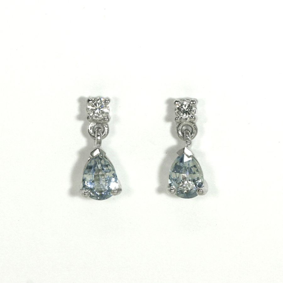'Dew Drops' 18ct white gold earrings with pear shaped light blue ceylon sapphires and round diamonds