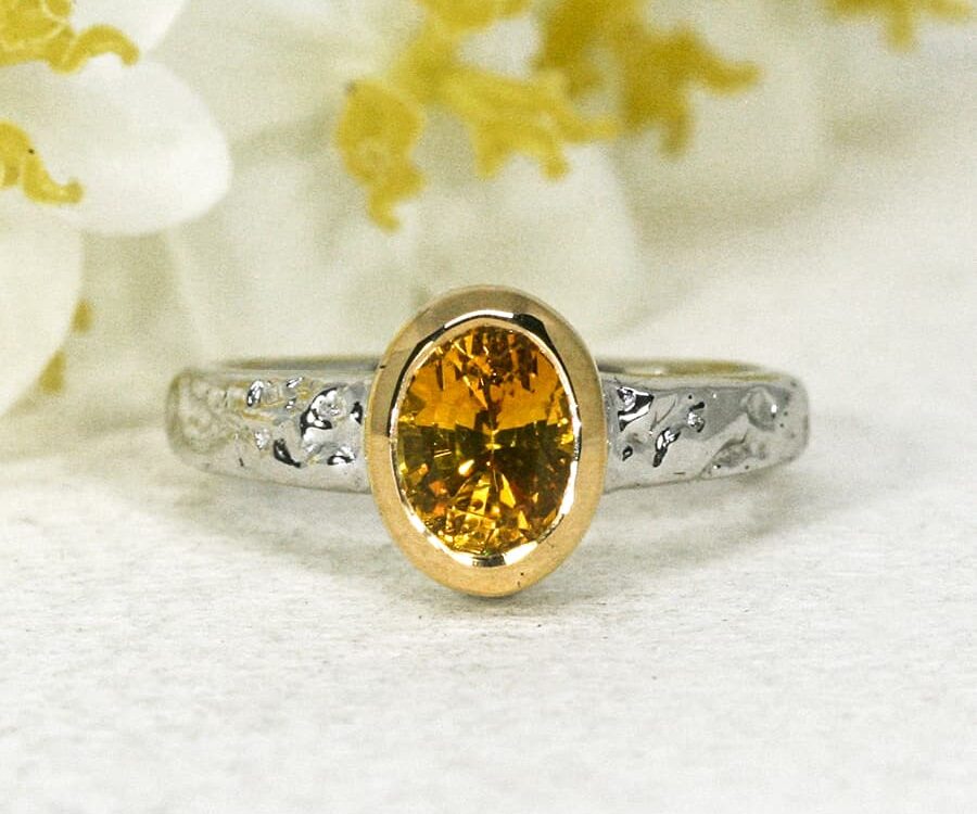 'Hot Summer Nights' 18ct white gold ring set with 1.47ct deep yellow oval sapphire