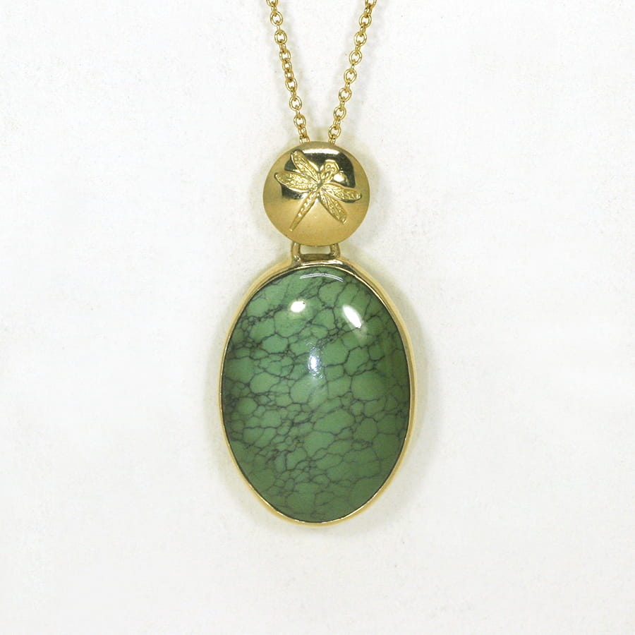 'Rainforest' Natural Tibetan Turquoise 18ct yellow gold pendant handcrafted