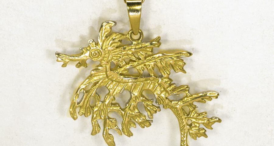Leafy Seadragon 18ct yellow gold pendant john miller design