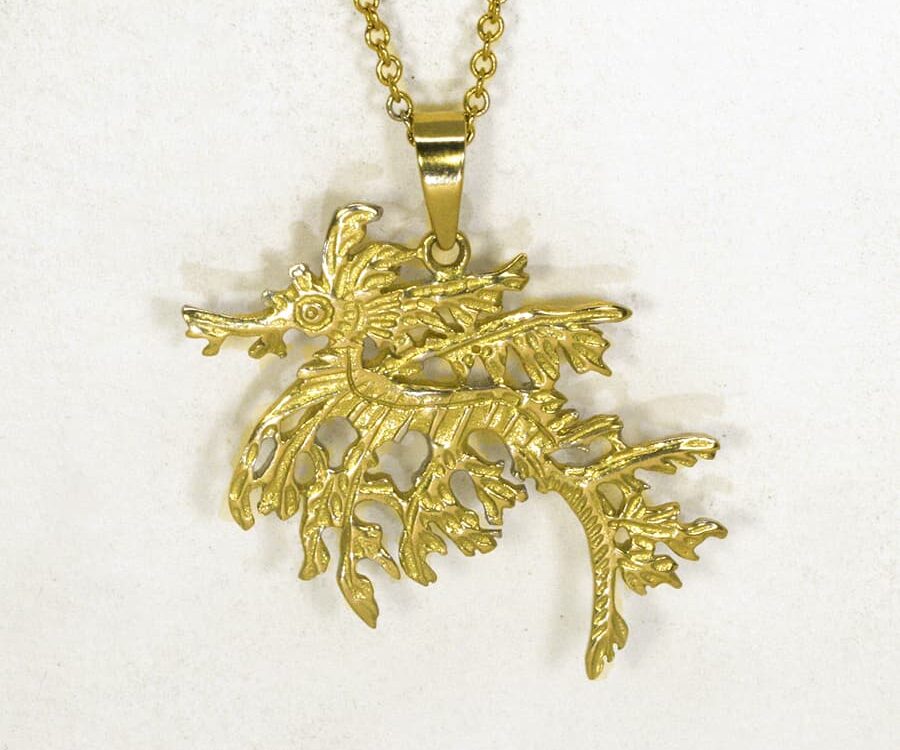 Leafy Seadragon 18ct yellow gold pendant john miller design