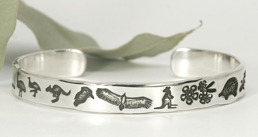 Aussie Icons sterling silver cuff with Australian flora and fauna