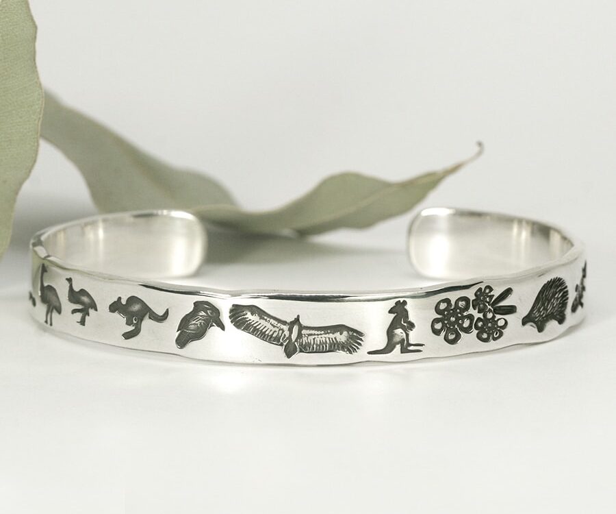 Aussie Icons sterling silver cuff with Australian flora and fauna