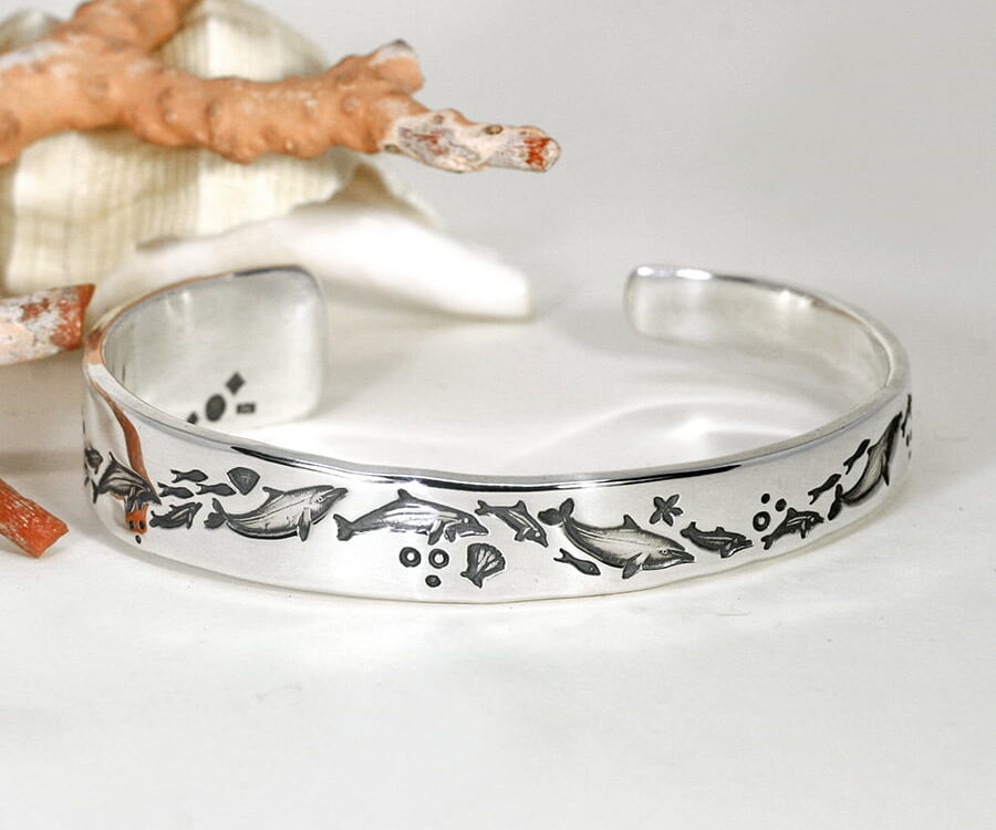 'A Dolphins Journey' sterling silver tapered cuff john miller design