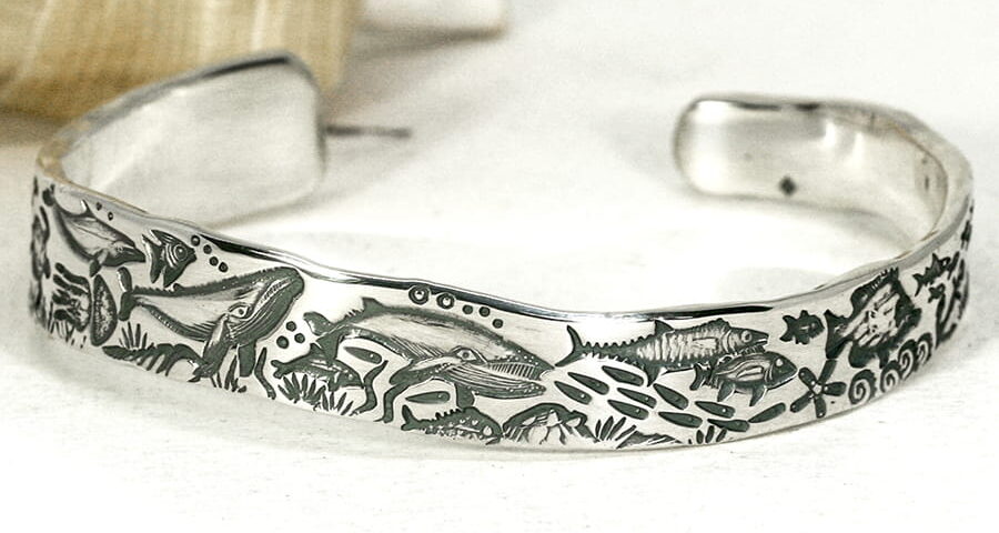 'Underwater Wave' sterling silver tapered cuff with a wavey profile john miller design