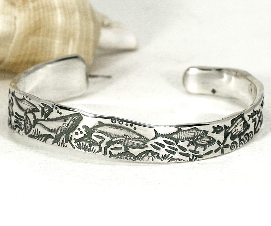 'Underwater Wave' sterling silver tapered cuff with a wavey profile john miller design