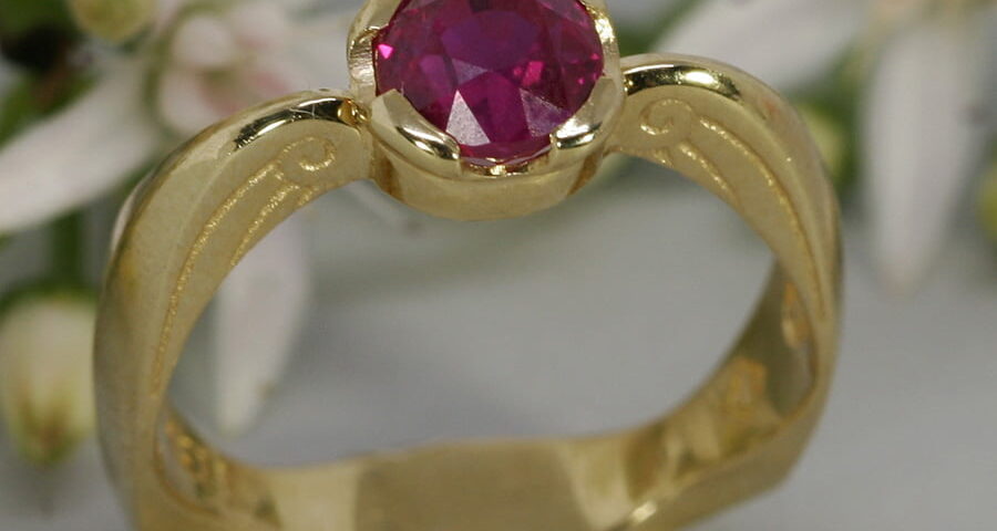 'Angel Heart' 18ct yellow gold set with 1.29ct burma ruby john miller design