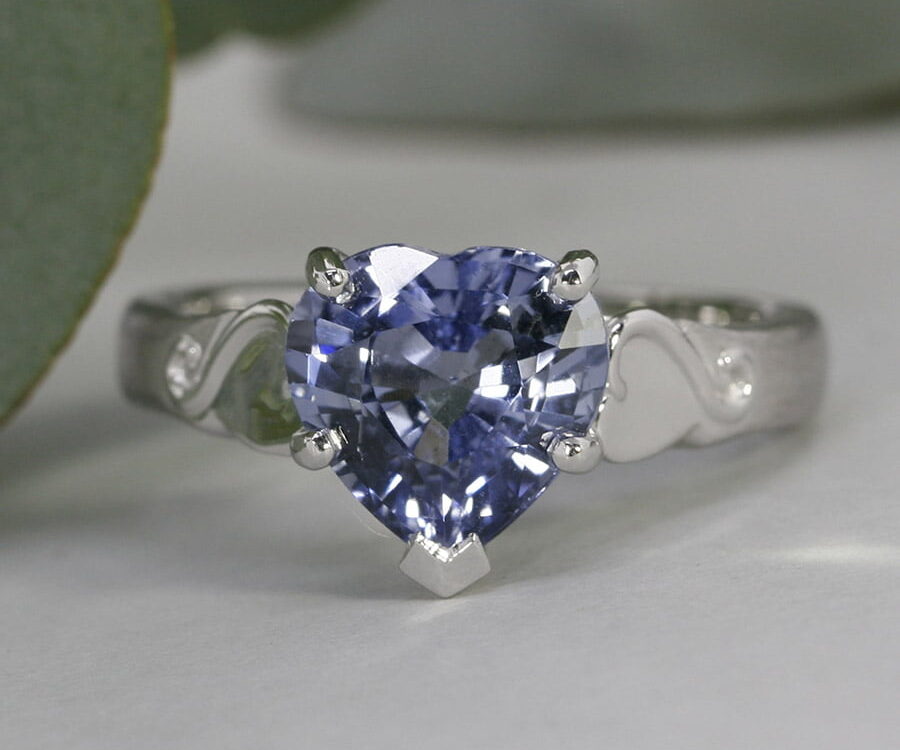 'Kokoro' Platinum ring set with 3.28ct Blue Heart Sapphire john miller design