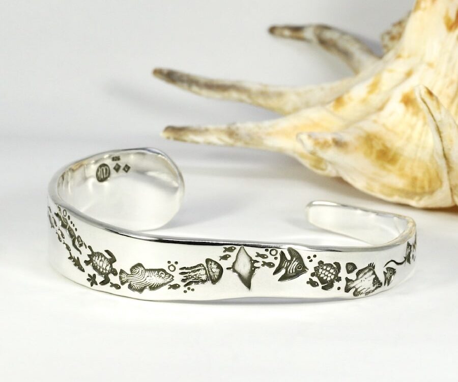A Divers Dream sterling silver ocean themed cuff