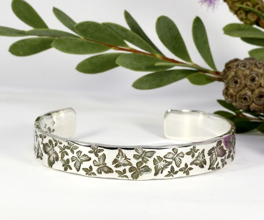 Butterfly Garden sterling silver handcrafted cuff