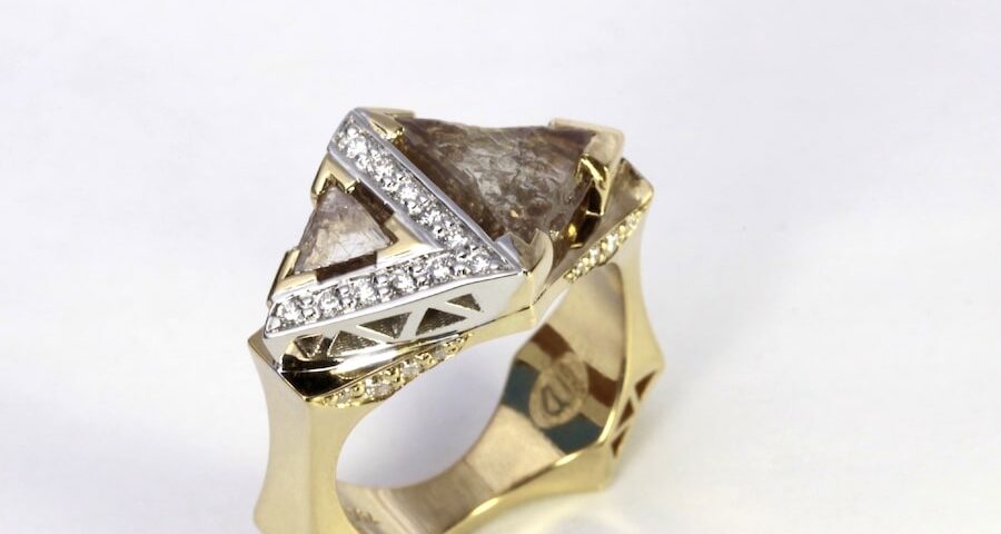 "Beauty of the Uncut" 18ct yellow and white gold ring set with uncut champagne and white diamonds