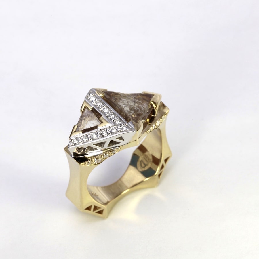 "Beauty of the Uncut" 18ct yellow and white gold ring set with uncut champagne and white diamonds