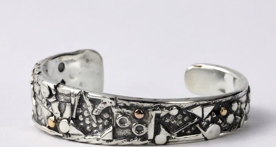 "City Lights" sterling silver and 18ct rose and yellow gold fused tapered cuff