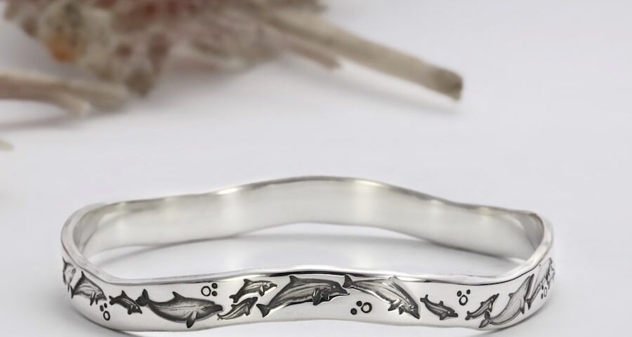 'Dolphin Wave' handcrafted sterling silver wave profile bangle john miller design