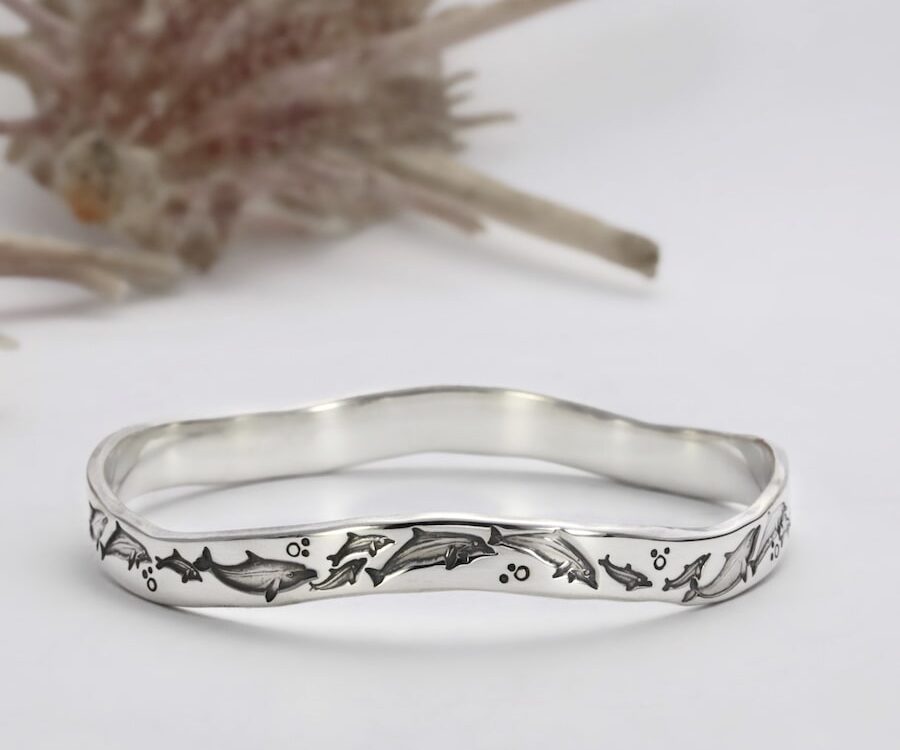 "Dolphin Wave" sterling silver wave profile bangle