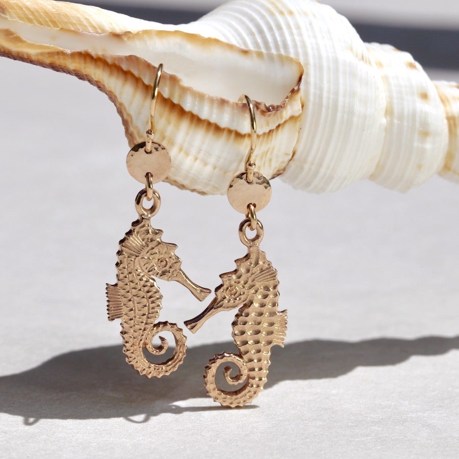 "Golden Seahorses" 18ct rose gold earrings