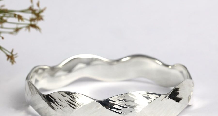 'Gracetown Swell' handcrafted sterling silver forged cross peen bangle john miller design