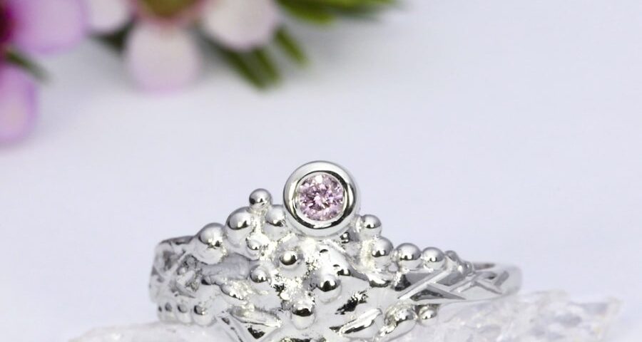 "Pink Blush" 18ct white gold fused ring with 7PP Pink Argyle diamond