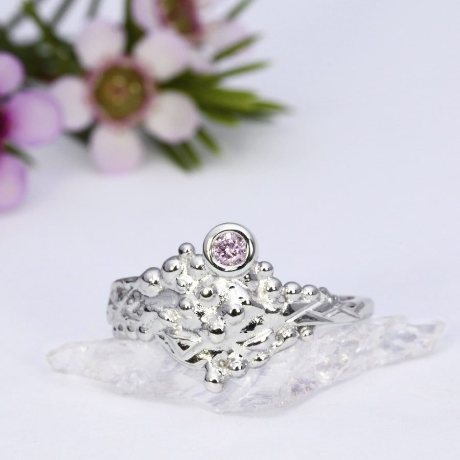 "Pink Blush" 18ct white gold fused ring with 7PP Pink Argyle diamond