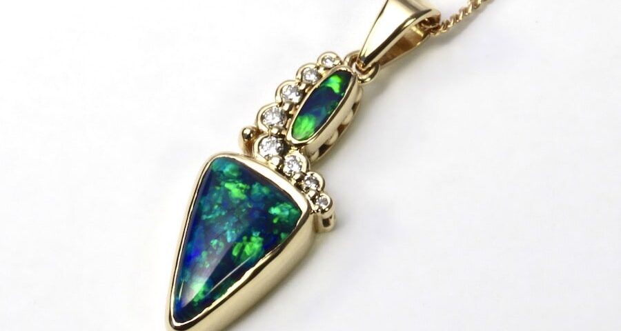 "Seafoam" 18ct gold Lightning Ridge Opal and Diamond pendant