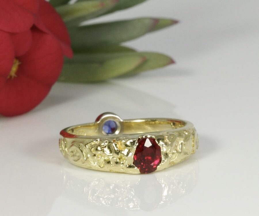 "Secret Sapphire" 18ct fused gold Thai Ruby and Ceylon Sapphire ring